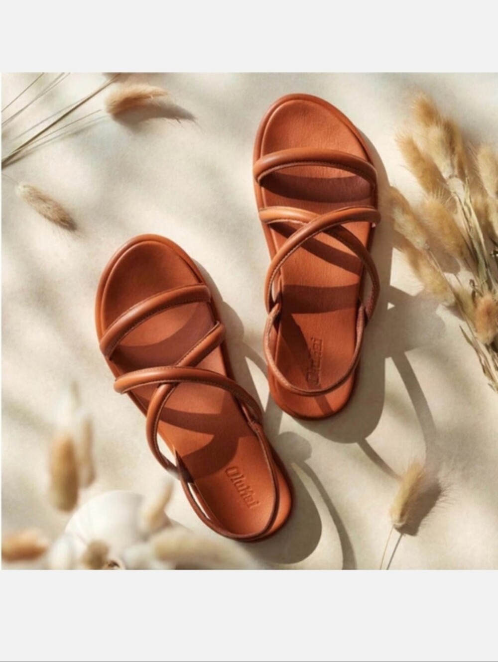 OluKai Tan Leather Strappy Sandals